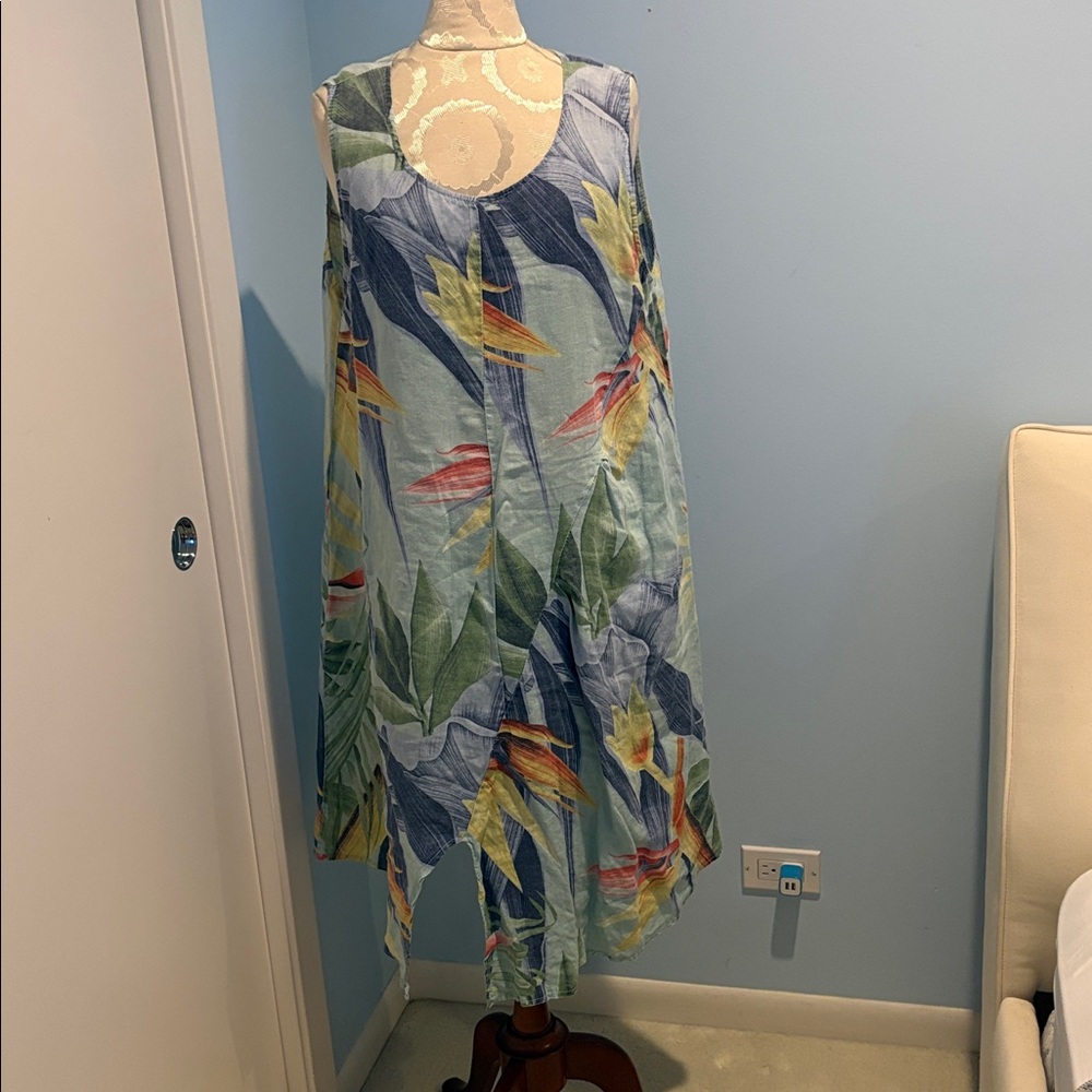 Puro Lino Dress with Birds of Paradise